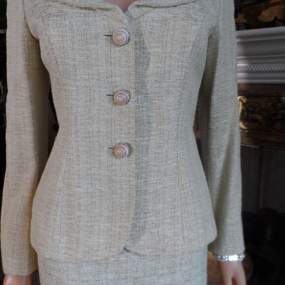 Moschino CheapandChic Yellow/Beige Tweed Skirt Suit Size US 8 - Picture 10 of 16